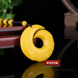 Chinese Yellow Jade Dragon Pendant Necklace Luck Amulet