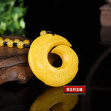 Chinese Yellow Jade Dragon Pendant Necklace Luck Amulet