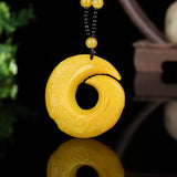 Chinese Yellow Jade Dragon Pendant Necklace Luck Amulet