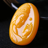 Chinese Yellow Jade Guanyin Pendant Necklace Charm Jewellery