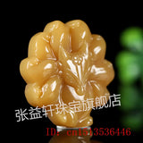 Chinese Yellow Jade Nine-tailed Fox Pendant Necklace Charm Jadeite Jewelry