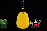Chinese Yellow Jade Ruyi Abacus God Wealth Pendant Necklace