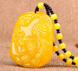Chinese Yellow Jade Zodiac Tiger Pendant Necklace Charm Jewellery