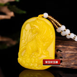 Chinese Yellow Jade Zodiac Tiger Pendant Necklace Hand-Carved Luck Amulet