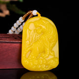 Chinese Yellow Jade Zodiac Tiger Pendant Necklace Hand-Carved Luck Amulet