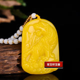 Chinese Yellow Jade Zodiac Tiger Pendant Necklace Hand-Carved Luck Amulet