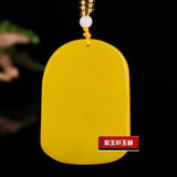 Chinese Yellow Jade Zodiac Tiger Pendant Necklace Hand-Carved Luck Amulet