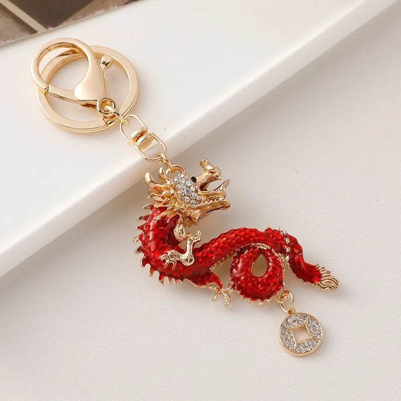 Dragon Pendant Keychain Crystal Key Ring Accessory Gift