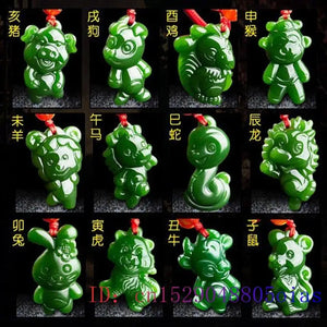 Chinese Zodiac Jade Pendant Necklace Natural Jewelry Men Women Carved