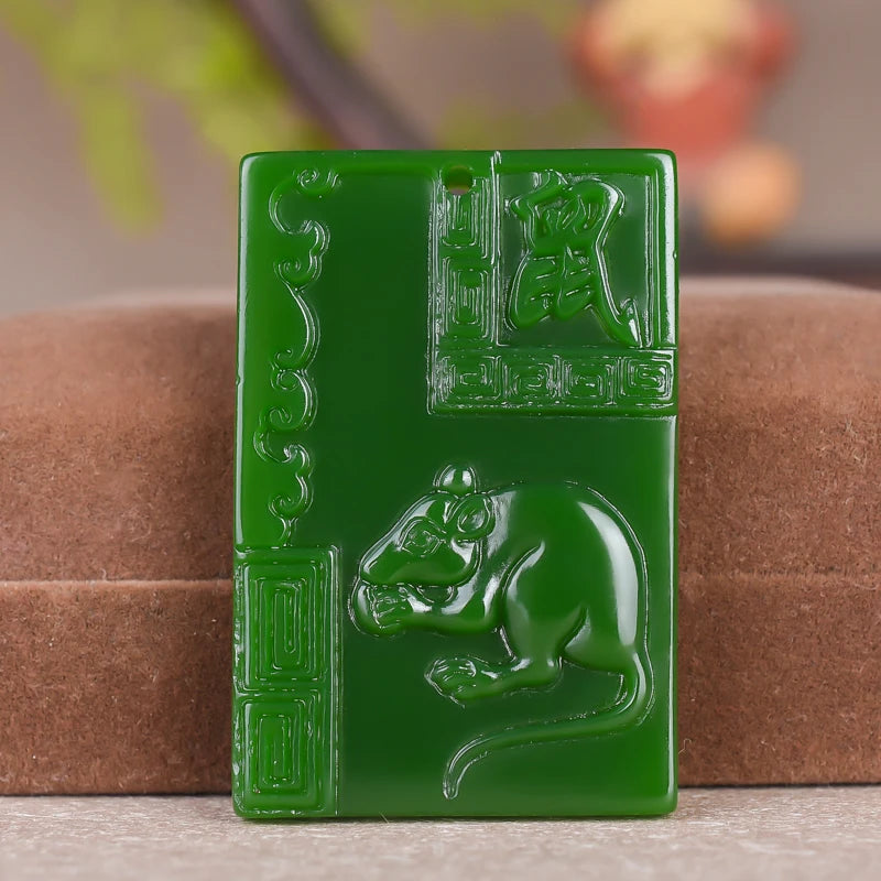 Chinese Zodiac Green Jade Pendant Necklace Natural Jadeite Charm Jewelry
