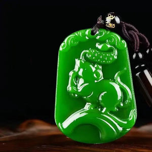 Chinese Zodiac Jade Pendant Necklace Men Women Jewelry Green Amulet