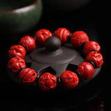 Chinese Zodiac Red Organic Cinnabar 14MM Beads Elastic Bracelet