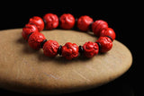 Chinese Zodiac Red Organic Cinnabar 14MM Beads Elastic Bracelet