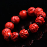 Chinese Zodiac Red Organic Cinnabar 14MM Beads Elastic Bracelet