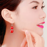 Chinese Agate Gourd Eardrop Pure Silver and Jade Retro Earrings