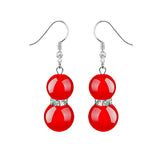 Chinese Agate Gourd Eardrop Pure Silver and Jade Retro Earrings
