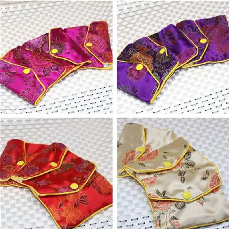 Chinese Antique Flower Cloth Jewelry Box, Mixed 5pcs