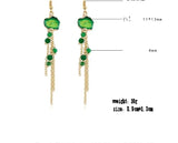 Chinese Hanfu Silver Earrings, Retro Style, Thin Face, Tassels, Long Fairy Green