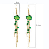 Chinese Hanfu Silver Earrings, Retro Style, Thin Face, Tassels, Long Fairy Green