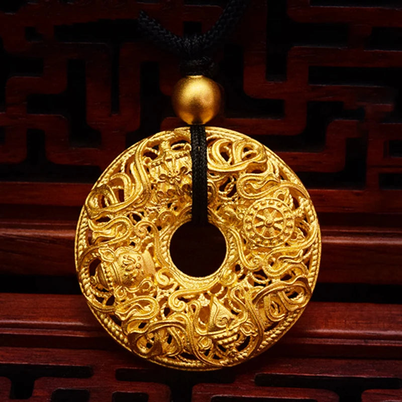 Chinese Culture Ping'an Buckle Pendant Unique Silver Jewelry