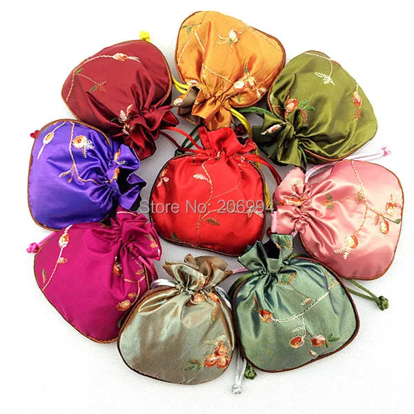 Chinese Embroidery Pouch Linen Draw String Jewelry Bag 4pc/lot