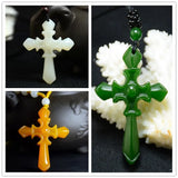 Chinese Green Jade Cross Pendant Necklace Hand-Carved Healing Amulet