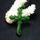 Chinese Green Jade Cross Pendant Necklace Hand-Carved Healing Amulet