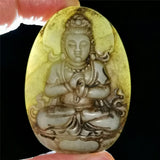 Old Rare Chinese Jadeite Hand-Carved Pendant Necklace Statue Bodhisattvas