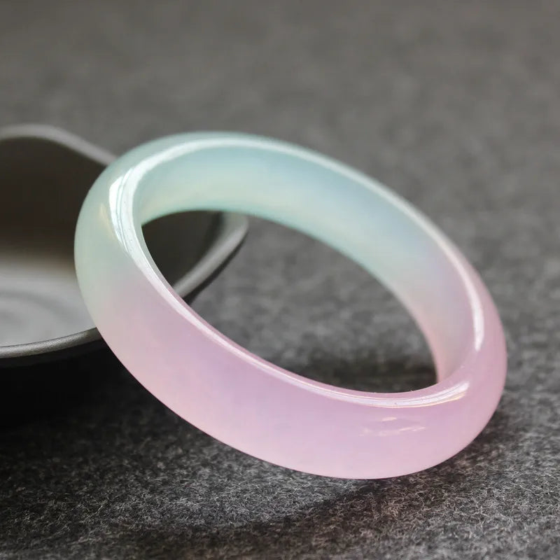 Chinese Pink Green Jade Bracelet 52-64mm Hand-Carved Luck Amulet