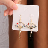 Chinese Crane Cloud Fan Earrings for Women