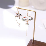 Chinese Crane Cloud Fan Earrings for Women
