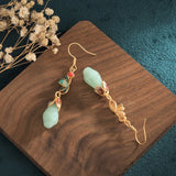 Chinese Hanfu Green Earrings Romantic Wedding Jewelry with Box