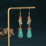Chinese Hanfu Green Earrings Romantic Wedding Jewelry with Box