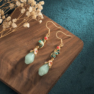 Chinese Hanfu Green Earrings Romantic Wedding Jewelry with Box