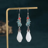 Chinese Hanfu Green Earrings Romantic Wedding Jewelry with Box