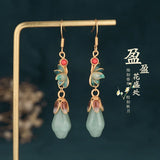 Chinese Hanfu Green Earrings Romantic Wedding Jewelry with Box