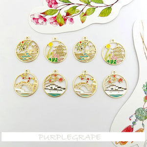 Chinese Architecture DIY Earring Material 6pcs