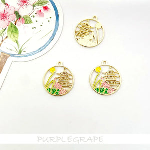 Chinese Architecture DIY Earring Material 6pcs