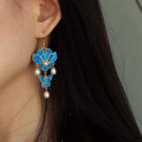 Chinese Antique Enamel Porcelain Butterfly Tassel Earrings