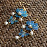 Chinese Antique Enamel Porcelain Butterfly Tassel Earrings