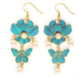Chinese Antique Enamel Porcelain Butterfly Tassel Earrings