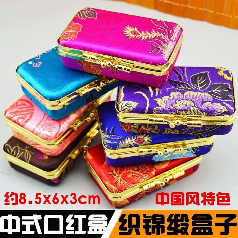 Chinese Classical Brocade Lipstick Box with Mirror