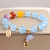 Chinese Glazed Bead Stone Bracelet with Gourd Pendant