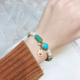 Chinese Glazed Bead Stone Bracelet with Gourd Pendant