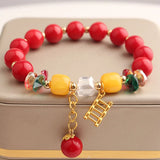 Chinese Glazed Bead Stone Bracelet with Gourd Pendant