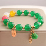 Chinese Glazed Bead Stone Bracelet with Gourd Pendant