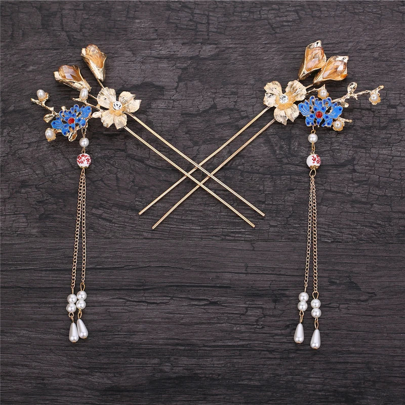Chinese Hair Sticks Tassel Hairpin Antique Women Brides Ornaments