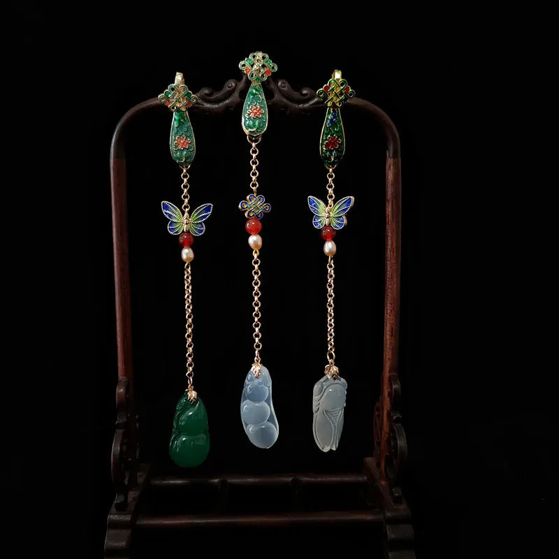 Vintage Cloisonne Tassel Beading Charms Kimono Cheongsam Pendant