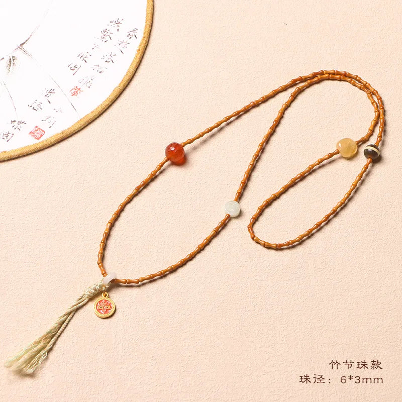 Chinese Knot Bamboo Bead Multi-loop Bracelet 4mm Antique Jewelry