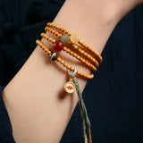 Chinese Knot Bamboo Bead Multi-loop Bracelet 4mm Antique Jewelry